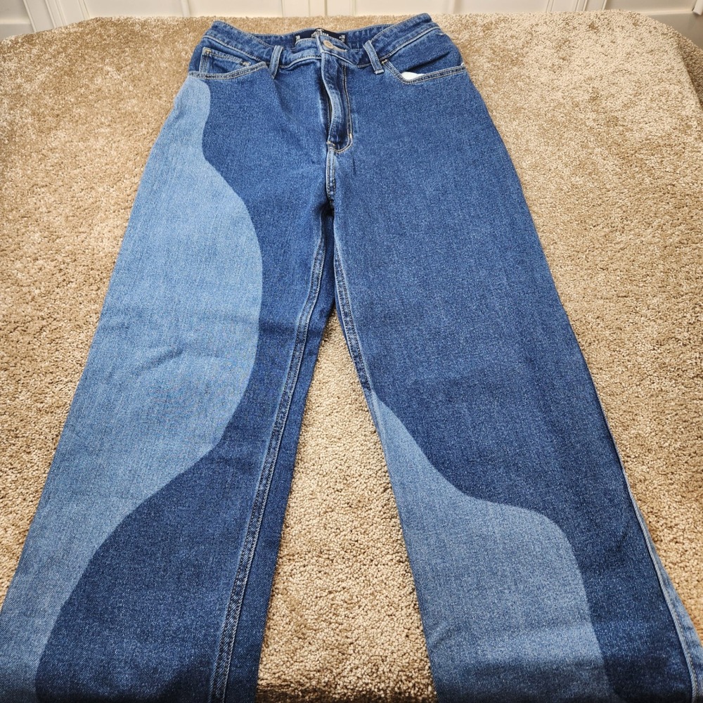 Hollister Ultra High-Rise Dad Jean Two-Tone Blue Colorblock Patchwork 3R W26 L31 - Picture 4 of 7